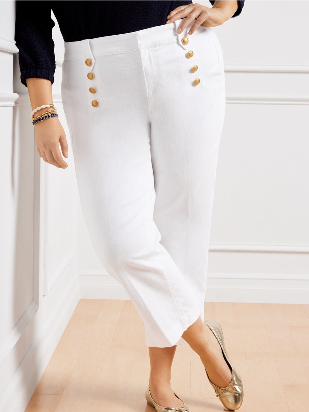 NWT Talbots Women’s Plus Cropped White Sailor Jeans Nautical Coastal Resort 22W
